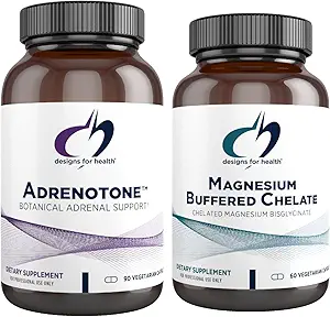 Designs for Health Magnesium + Adrenal Support Duo - Magnesium Buffered Chelate + Adrenoton Adaptogenic Herbs and Nutrients (2 Product Set)
