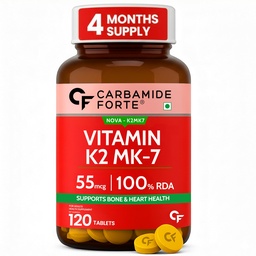 Carbamide Forte Vitamin K2 MK7 55 mcg | MK7 Form for Better Calcium Utilization | Vitamin K2 Supplements To Support Strong Bones & Heart Health for Men & Women | 120 Vegetarian Tablets