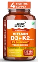 The Body Reserve Vitamin D3 K2 MK7-120 Veg Tablets, 100% RDA Plant-Based Vitamin D3 Supplement from Lichen Source with Vitamin K2 as MK7 Menaquinone