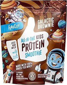 FlavCity All-in-One Protein Smoothie for Kids (Galactic Brownie) - Grass-Fed & Undenatured Whey Protein Powder with 15g Protein & 5g Collageen - Gluten-Free & Non-GMO - 15 Servings