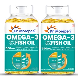 Dr. Morepen Omega 3 Fish Oil 500 Mg 300 Mg Epa & Dha|High Potency Fish Oil 60 Capsules (Pack Of 2),2 Count