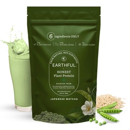 Earthful Honest Plant Protein | 24g Protein/Serving & 4.9g BCCAs | For Weight Management, Energy, Muscle Support & Recovery | Made with Pea & Brown Rice | Japanese Matcha - 468g