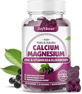 softbear Calcium Magnesium Zinc Gummies for Adult & Kids, Suagr-Free Calcium Magnesium Zinc Vitamin D3 Supplement for Bone Strength & Immune Health, Mango Flavor 120 Count