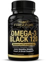 FREZZOR Omega 3 Noir - Capsules d'huile de moules à lisière verte, Fabriqué en Nouvelle-Zélande, UAF1000+, Pas d'arrière-goût de poisson, 120 Compte (paquet de 1)