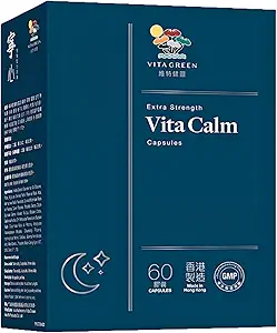 Vita Calm Sleep Aid – Supplément naturel à base de plantes avec champignons Lingzhi – Soutient la relaxation et un meilleur sommeil – Formule non addictive pour soulager le stress et améliorer la qualité du sommeil – 60 capsules