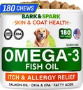 BARK&SPARK Omega 3 voor honden - 180 Vish Oil Treats for Dog Shedding, Skin Allergie, Itch Relief, Hotspots Treatment - Joint Health - Skin and Coat Supplement - EPA & DHA Fatty Acids - Salmon Oil
