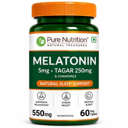 Pure Nutrition Melatonin 5mg Sleep Tablets – Sleeping Pills | Sleep Supplement for Men & Women with L theanine, Tagar & Vitamin B6 for Deep Sleep, Restful Nights, and Effective Sleep Dose – 60 Veg Tablets