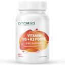 Ambrosial Vitamin D3 K2 Forte 120 Tablets | Vitamin D 3 k 2 Supplement for Bone, Heart & Immune Health Vitamin D3 (600 IU) with MK-7 Vitamin K2 | Plant-Based High Absorption Daily supplements