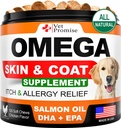 Omega 3 voor honden - huid en jas supplement - Visolie voor honden Kauwen - Allergie en jeuk Relief - Antivergieten Supplement - Droge huid behandeling - Zalmolie - Made in USA - 120 Zachte Treats