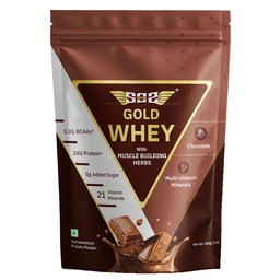 SOS Nutrition Gold Whey Protein Powder 454g (15 Servings) | 24g Protein, 5.5g BCAAs | With Ashwagandha & Musli | Gluten-Free, Lactose-Free | No Artificial Sweeteners | Muscle Recovery Protein