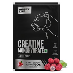 BEASTLIFE Super Micronized Creatine Monohydrate Powder 50g Refill Pack | 13 Servings Litchi Flavor | NABL Lab Tested | Premium Sports Nutrition for Strength & Performance