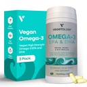 Supplément Vegan Omega 3 – EPA, Suppléments DHA et Vitamine D3 – Algae Omega 3 Supplément Vegan pour la santé du cerveau, des yeux et du cœur – pour les enfants et les adultes (180 capsules)