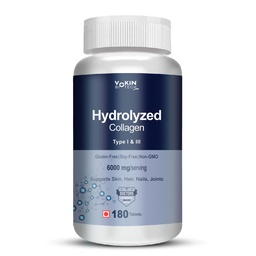Vokin Biotech Hydrolyzed Collagen Peptides 6000 Mg With Type 1 & 3 Supports Skin,Hair,Nails & Joints (180 Tablets),1 Count