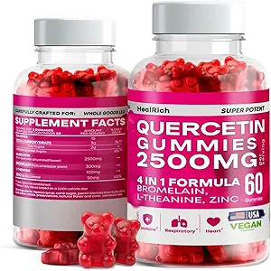 Quercetine Gummies - 2500MG Quercetine met bromelaïne L-theanine en zink - Pure Supplement for Immune System Lung and Allergie Support - Immunity Booster Vegan Supplements for Kids & Adults - 2 Pack