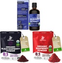 Poudres de jungle Extrait de bilberry sauvage pour les yeux USDA Organic 3.4oz Bouteille, Poudres de framboises rouges noires Bundle 5 once Sachet, framboises séchées congelées pour smoothies au four Fruits déshydratés