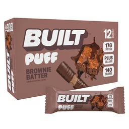 Built Bar, Puff Protein Bars, Brownie Batter Puff, 17g Protein Snacks, On-The-Go Bars, Slechts 140 Calorieën, 6g Suiker, Collageen, Glutenvrij, 12 Tellen