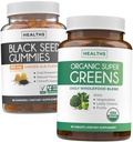 Black Seed Oil Gummies & Super Greens (1-maand) - Daily Green Boost - Black Seed Oil Gummies Ginger Ale Flavor Cold-Pressed Nigella Sativa & Organic Super Greens Complete Super Food Supplement