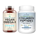 Gezonde huid & gewrichten Bundle - Premium Vegan Omega-3 (120 capsules) van Marine Algen + Grass-Fed Collagen Peptiden Poeder (1kg - 100 porties) Non-GMO. Stralende huid, gewrichten, botten en sierlijke veroudering