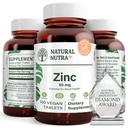 Natuurlijke Nutra Zink Gluconaat 50 mg supplement voor Immuun ondersteuning, bevordert de gezondheid van de huid, biedt gemak van griep en koude, Boost leren en geheugen, verbeteren smaak en geur Glutenvrij 50 mg 100 Vegan tabletten