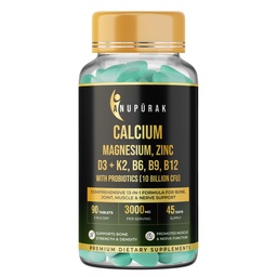 Calcium and Vitamin D3 Tablets | 15 Actives: Calcium Magnesium Zinc with K2 MK-7 & Probiotics | Gentle on Stomach · High Absorption | Bone Health Supplement | 90 Veg Tablets (45 Days)
