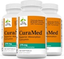 Terry Naturally CuraMed 375mg - Antioxidant supplement voor hersenen & Immune Health Support - Dieetsupplement met Curcumine & Turmeric Essential Oil - Herbal Liver Support - 120 Softgels (pakket van 3)