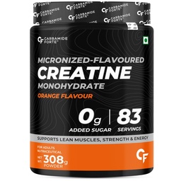 Carbamide Forte Creatine Powder | Creatine Monohydrate Powder 308g Orange Flavor For Lean Muscle, Strength & Energy | Gym Supplements For Men & Women- 308g