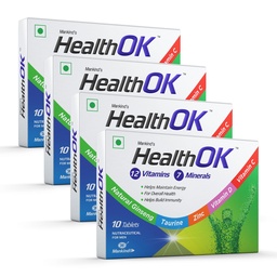 Health Ok Mankind's Multivitamin with Natural Ginseng & Taurine Power; Lemon Flavour,100% Vegetarian (4 x 10 tablets), 200 grams