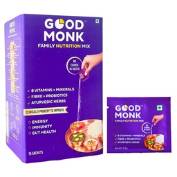 Good Monk Multivitamin,Probiotic&Fibre Mix(Add To Food,No Taste Change). Improves Energy,Immunity&Gut Health With Vitamin B12,C,D,Iron,Zinc,1.3 Bn Probiotics|For Kids,Men&Women-15 Sachets
