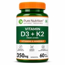 Pure Nutrition Vitamin D3 K2 (60 Tablets) | Vitamin D Supplement with Mk7 For Strong Bones, Immunity, Joint & Heart Health | Vitamin d3 from Lichen | Vitamin D tablets