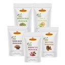 Khadi 100% Herbal Pure Amla Reetha Shikakai, Bhringraj and Hibiscus Powder for Hair |Hibiscus Powder/gudhal powder/gudhal fool powder (Pack of 5,100g each,Total 500g Pack)