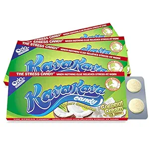 Kava Kava Candy - 8 bonbons Kava par paquet, Kava extrait supplément de soulagement du stress, naturel de la racine de kava pilule heureuse, encourage l'humeur positive - crème de noix de coco saveur, 4 paquets