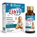 EthVit Kids Multivitamin Drops 30 ml | Multivitamin Multimineral L-Lysine Choline & DHA Drops | Mix Fruit Flavour | Nutraceutical Dietary Supplement