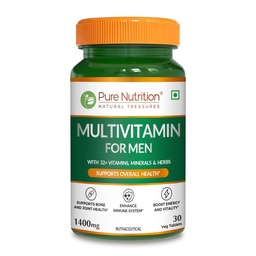 Pure Nutrition Multivitamin for Men (1400mg), 30 Veg Tablets, with Biotin, Iron, Alfa Alfa, Moringa, Ginseng, Fenugreek & Green Tea | Supports Immunity, Energy, Stamina, Bone & Overall Health