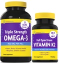 InnovixLabs Vitamine K2 & Triple Omega Bundle Full Spectrum Vitamine K2 (90 Softgels) Triple Strength Omega-3 Fish Oil (200 Softgels). Ondersteunt gezonde botten, Arteries en joints. *