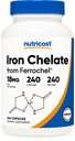 Nutricost Gecheld ijzer (van Ferrochel) 18mg, 240 Capsules - Glutenvrij, Niet GGO IJzerchelaat Supplement