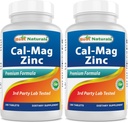 2 verpakkingen - Best Naturals Calcium Magnesium Zink - 180 tabletten - Essentiële Cal Mag Zink Mineral Complex (Total 360 tabletten)