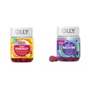 OLLY Extra sterkte Dagelijkse energie Gummy met vitamine B12, CoQ10, Goji Berry, 60 Count & Keep It Moving Constipatie Relief Gummy met Rabarber, Prunes, Amla, 30 Count