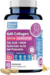 Collageen Peptides l Biotin l Keratine l Hyaluronzuur l Zag Palmetto - Haargroei Vitaminen voor vrouwen en mannen Supplement - Dht Blocker Supplementen 90 Capsules USA Made