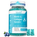 Gommies de biotine avec collagène et kératine pour les ongles de peau de cheveux- soutient la croissance des cheveux et des ongles plus forts, femmes hommes, enfants - 60 Gommies aromatisées aux bleuets