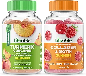Levensbaar Kurkuma Curcumin + Collageen & Biotine, Gummies Bundle - Grote Proeverij, Vitamine Supplement, Glutenvrij, GGO-vrij, Kauwbare Gummy