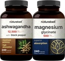 NatureBell Magnesium Glycinate Capsules 500mg & Ashwagandha 12.500 mg Equivalent met Black Pepper Bundle Pack 
