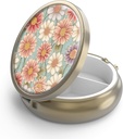 Pill Case Pill Box met Mirror Retro 3 Compartiment Kleine pil Organisator voor Portemonnee of Pocket Bronze Small Roud Pillen Box of Vitaminen, Visolie, Supplementen, Pill Bevat reizen Gifts( Retro Floral)