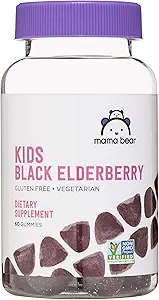 Marque - Mama Bear, Vegetarian Kids Gummies Black Elderberry 300 mg avec des vitamines C, D, E et Zinc - Soutien du système immunitaire - 60 Gummies (1 à 2 mois d'approvisionnement), non-OGM, sans gluten