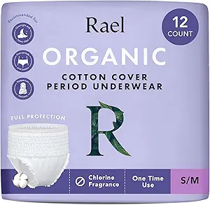Rael Disposable Underwear for Women, Organic Cotton Cover - Incontinence Pads, Postpartum Essentials, Disposable Underwear, Unscented, Maximum Coverage (Size S-M, 12 Count)