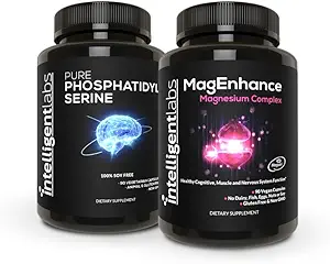 Laboratoires intelligents 2-en-1 Ensemble de MagEnhance Triple Magnésium Complex (Magnésium L-Thréonate, Glycinate et Taurate) + Pure Phosphatidylsérine 100mg, OGM et sans soja, approvisionnement de 30 jours chacun