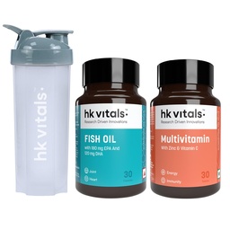 hk vitals Fish Oil & Multivitamin, 2 x 30 Tablets + Shaker 650ml