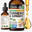 BIO KRAUTER Kurkuma en Gember supplement Tinctuur - Kurkuma Curcumine Immune Support Drops - Gember Extract met zwarte peper - Vegan formule - 2 Fl.Oz.