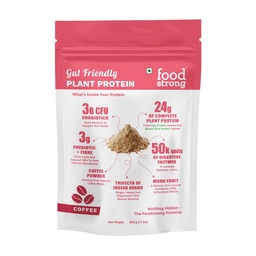 Foodstrong Gut Friendly Plant Protein - Coffee | 24g Complete Plant Protein with Probiotics, Digestive Enzymes, Prebiotics & Indian Herbs | Vegan | No Sugar | 500g