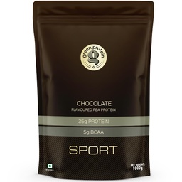 GREEN PROTEIN Sport Vegan Plant Protein Isolate Powder, 25gm Protein, 5g BCAA Per Serving, No Added Sugar | Soy Free, Dairy Free, Gluten Free, Allergen Free, Chocolate Flavor, 1kg