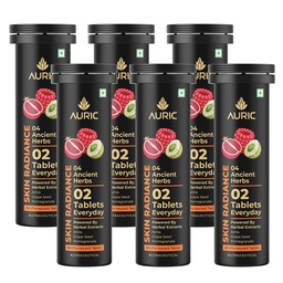 Auric Skin Radiance Glutathione Effervescent 120 Tablets for Skin | With Biotin, Amla, Pomegranate & Grape Seed Extract | Mixed Berries Flavour | Shine 365